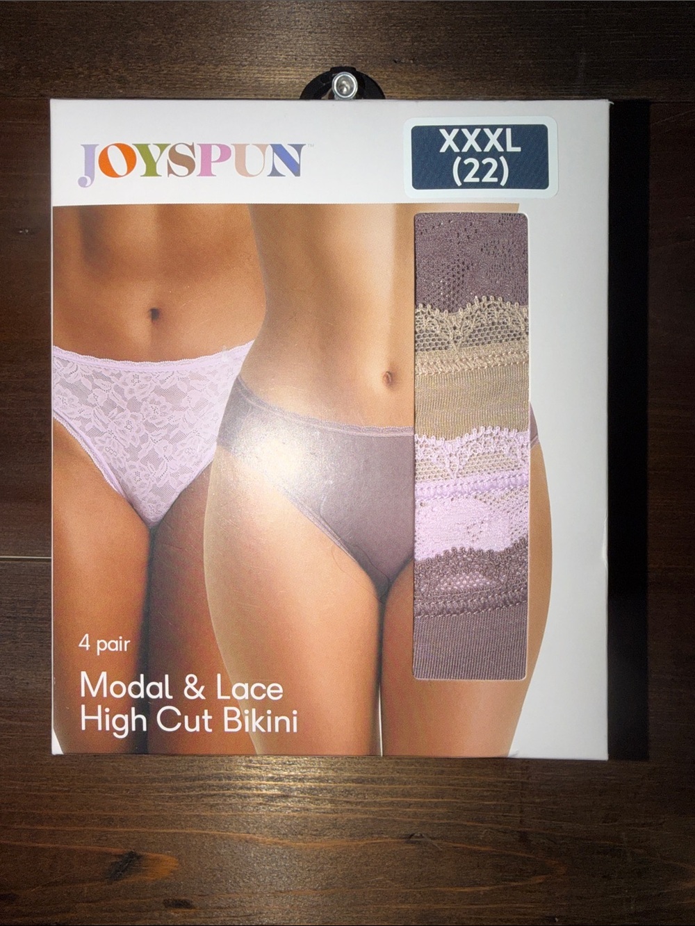 Joyspun Women's Modal & Lace High Cut Bikini Panties - Lavender and Taupe (XXXL)